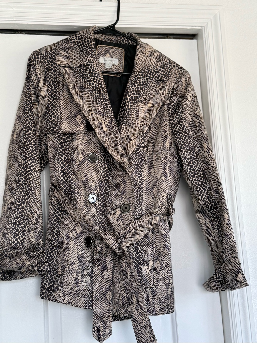 dressbarn Taupe Snake-Print Belted Trench Coat
